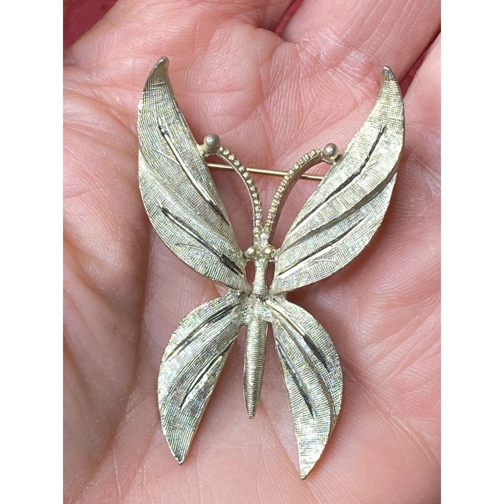 Vintage Classy B.S.K. Butterfly Silver Tone Brooch 2 1/8" x 1 5/8"